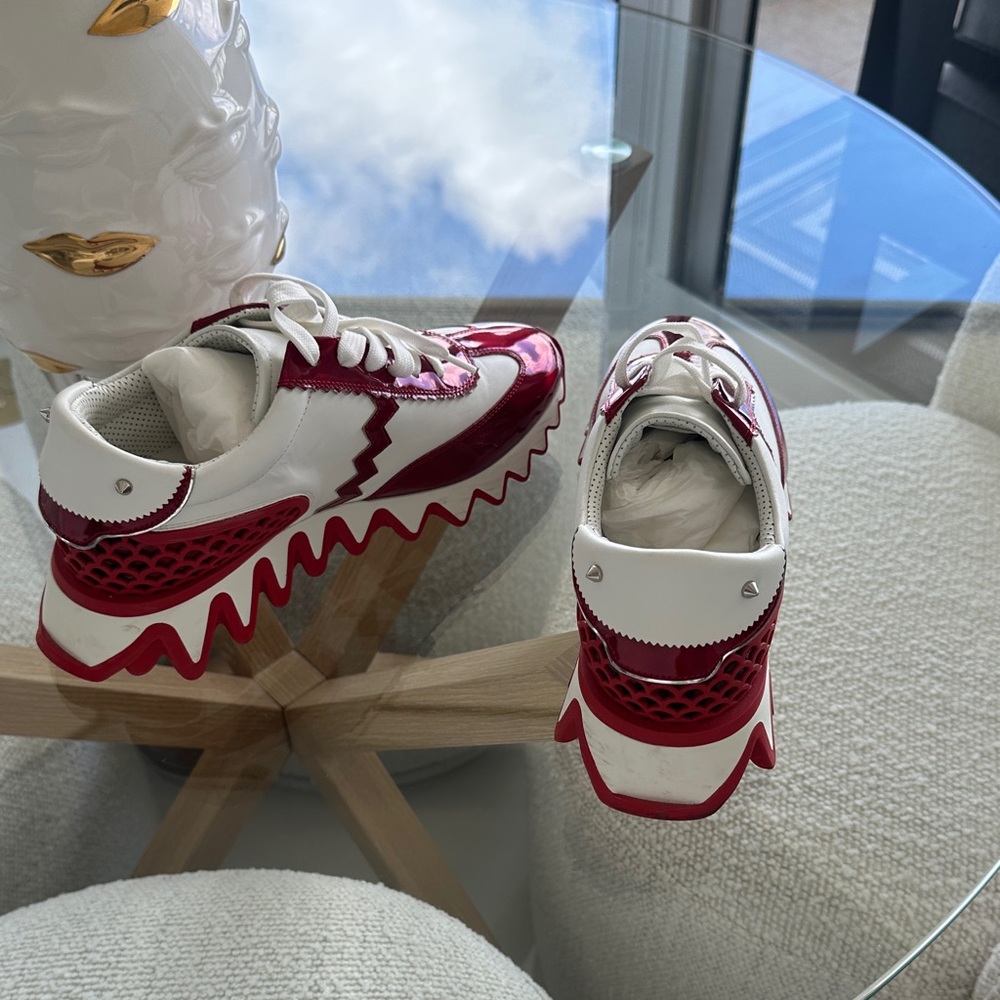 Christian Louboutin Loubishark Red and White Metallic Sneakers 39.5 / 8.5 - 9 - Picture 10 of 13